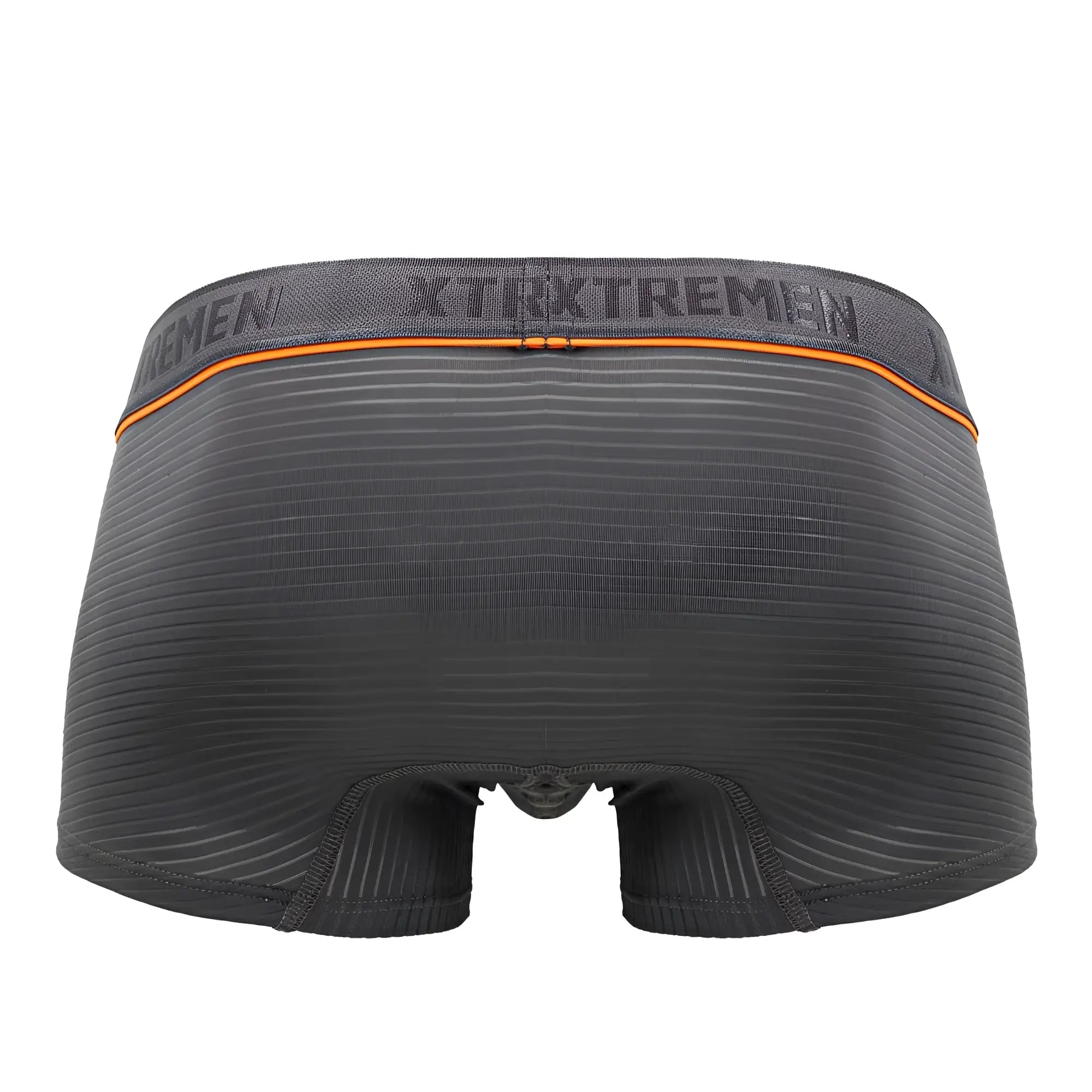 Dark gray ribbed boxer briefs with orange trim and xtremen branding on waistband in xtremen 91196 jacquard trunks style
