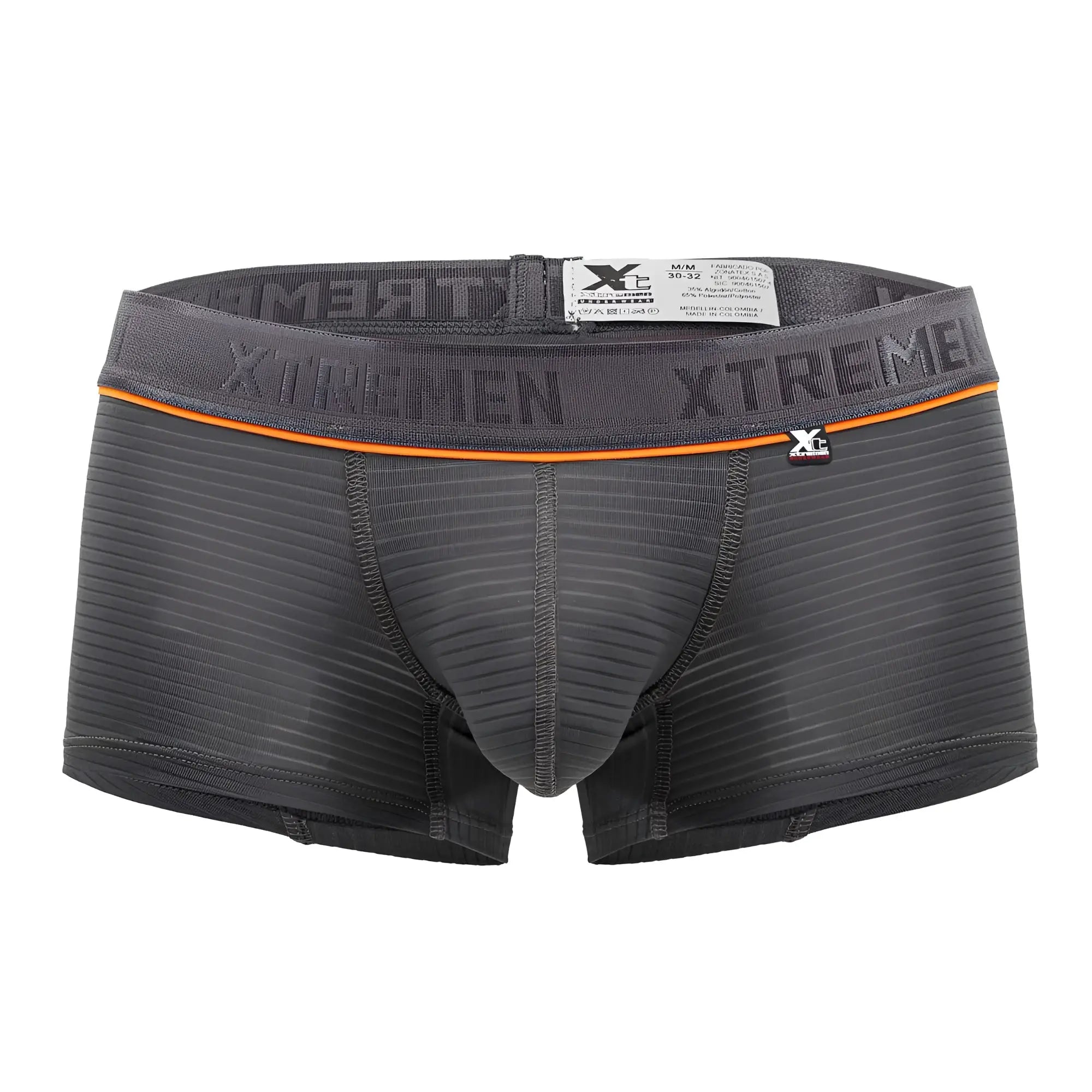 Dark gray xtremen 91196 jacquard trunks boxer briefs with ribbed fabric and orange stripe on the waistband