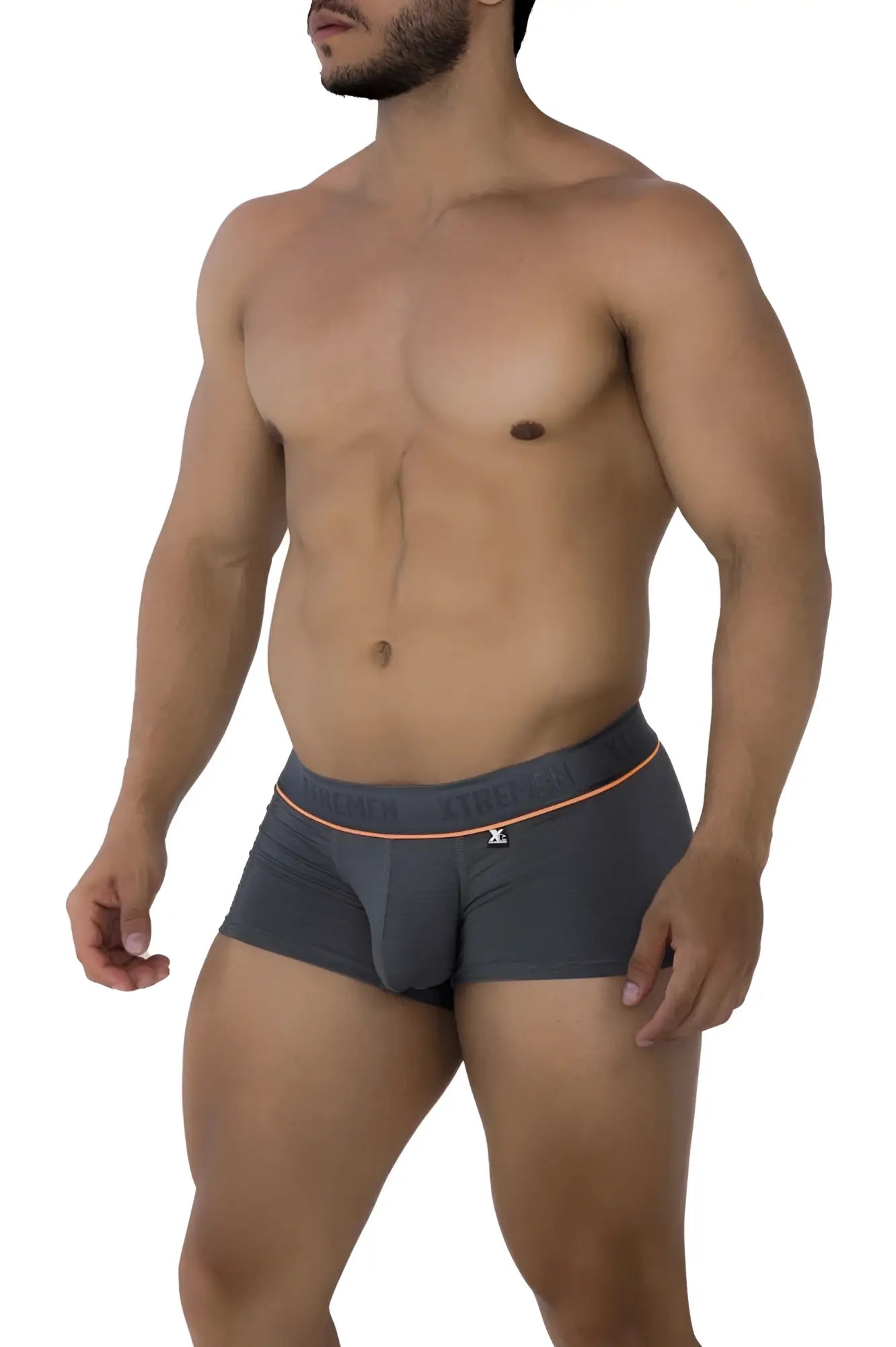 Gray xtremen 91196 jacquard trunks men’s briefs with subtle orange waistband trim and small front logo