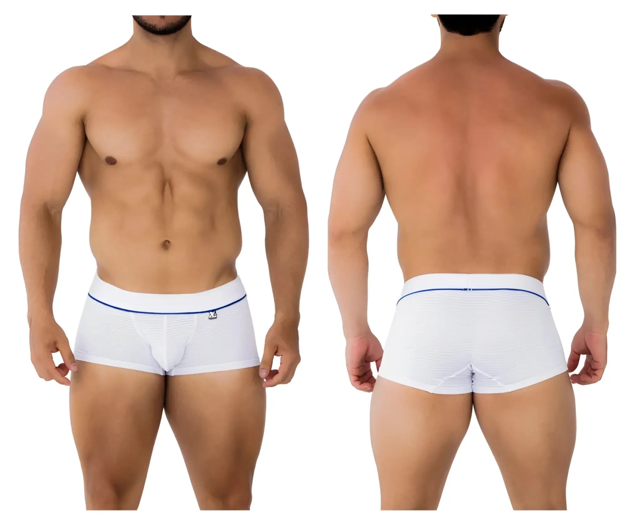Xtremen 91196 jacquard trunks white briefs with thin blue trim and small logo on the waistband