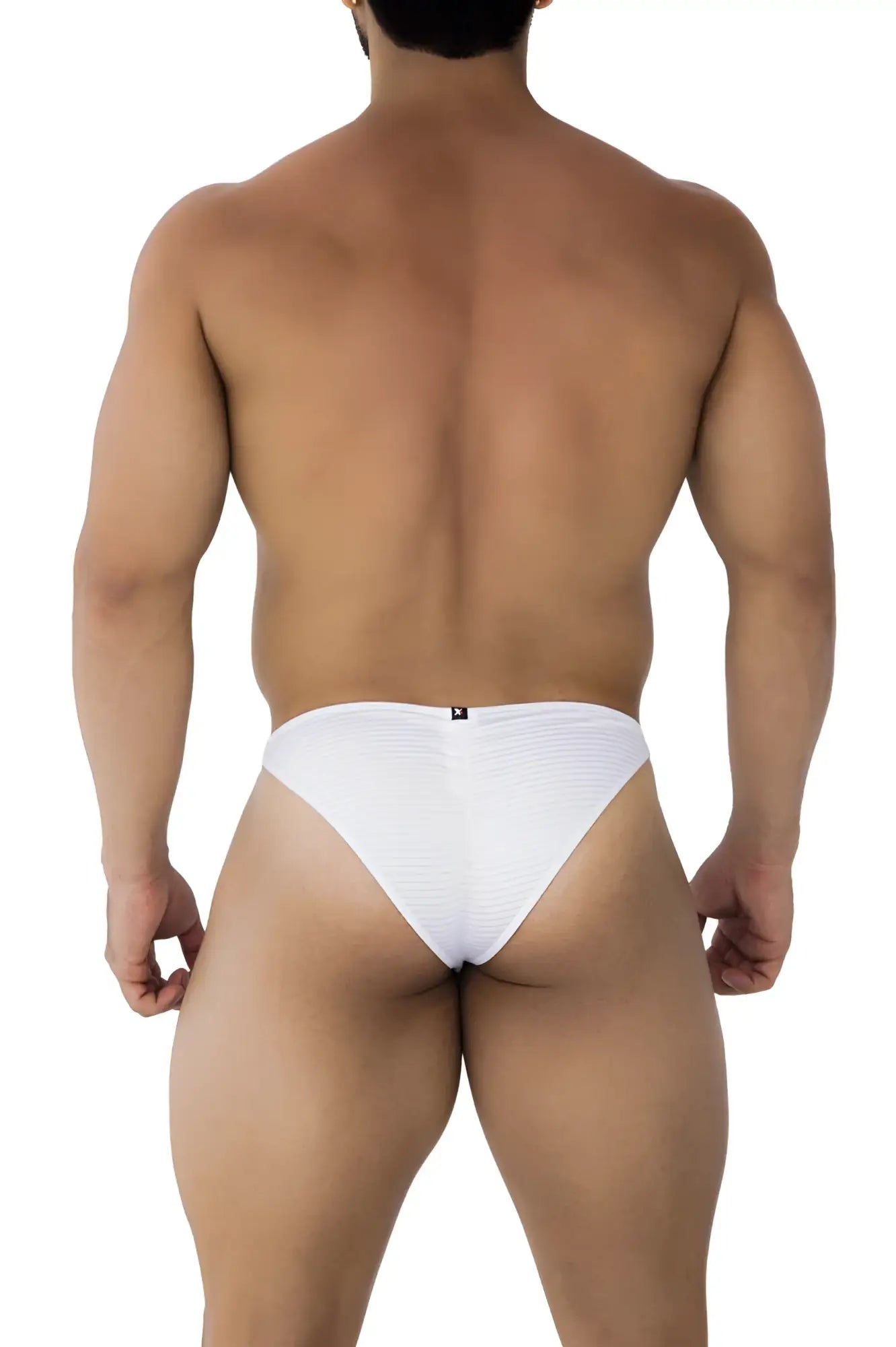 White xtremen 91197 jacquard bikini briefs back side with textured pattern and small black logo center back