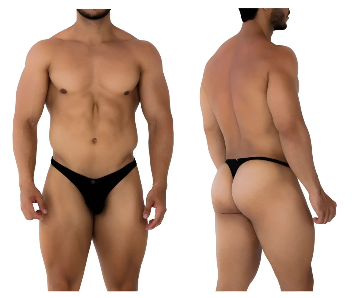 Black xtremen 91198 jacquard thong underwear with smooth sleek design showing front view