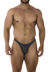 Dark gray xtremen 91198 jacquard form-fitting thong with a small black brand tag at the center back