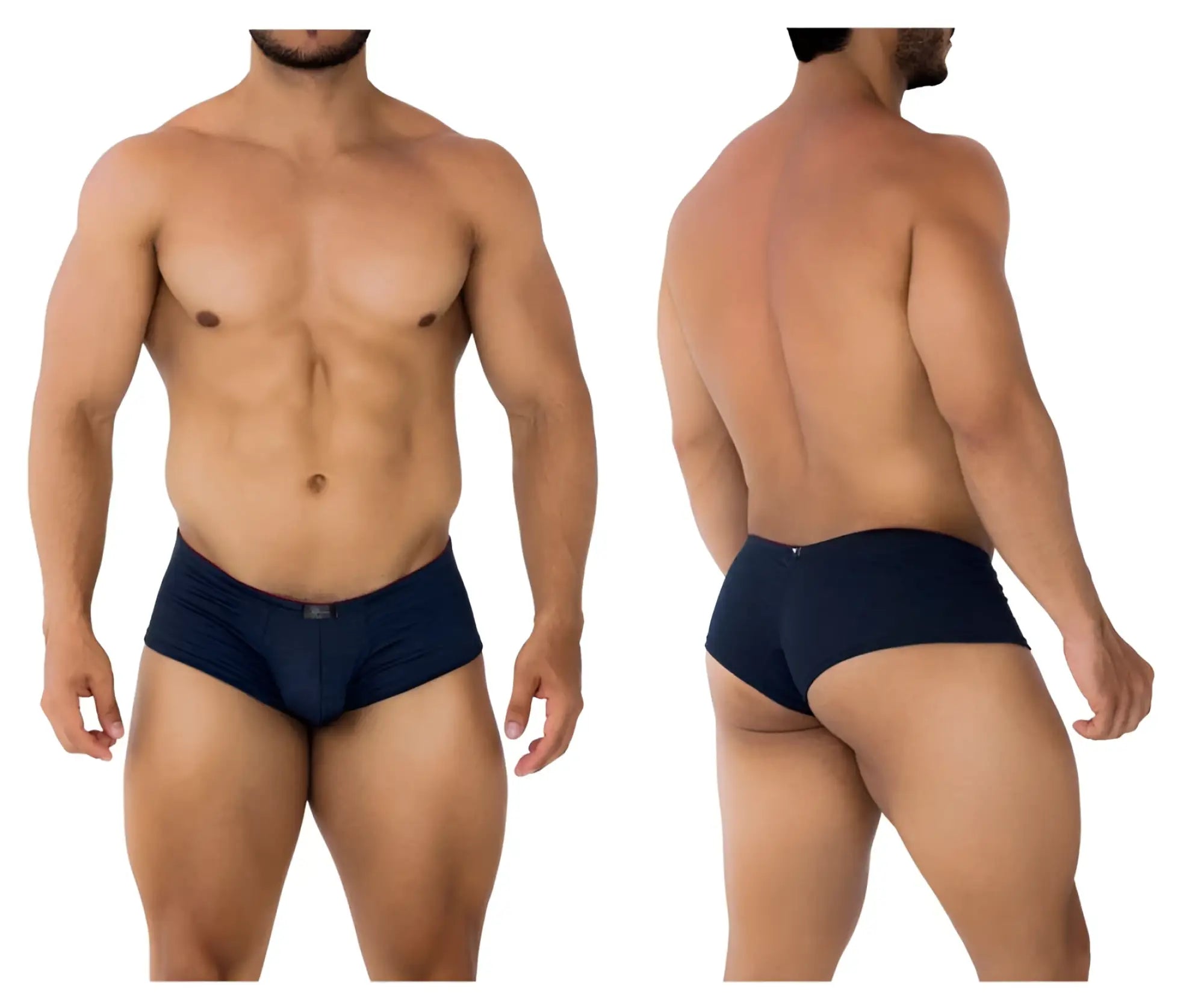 Navy blue xtremen 91199 jacquard trunks featuring smooth, form-fitting design with a small brand tag at the waistband