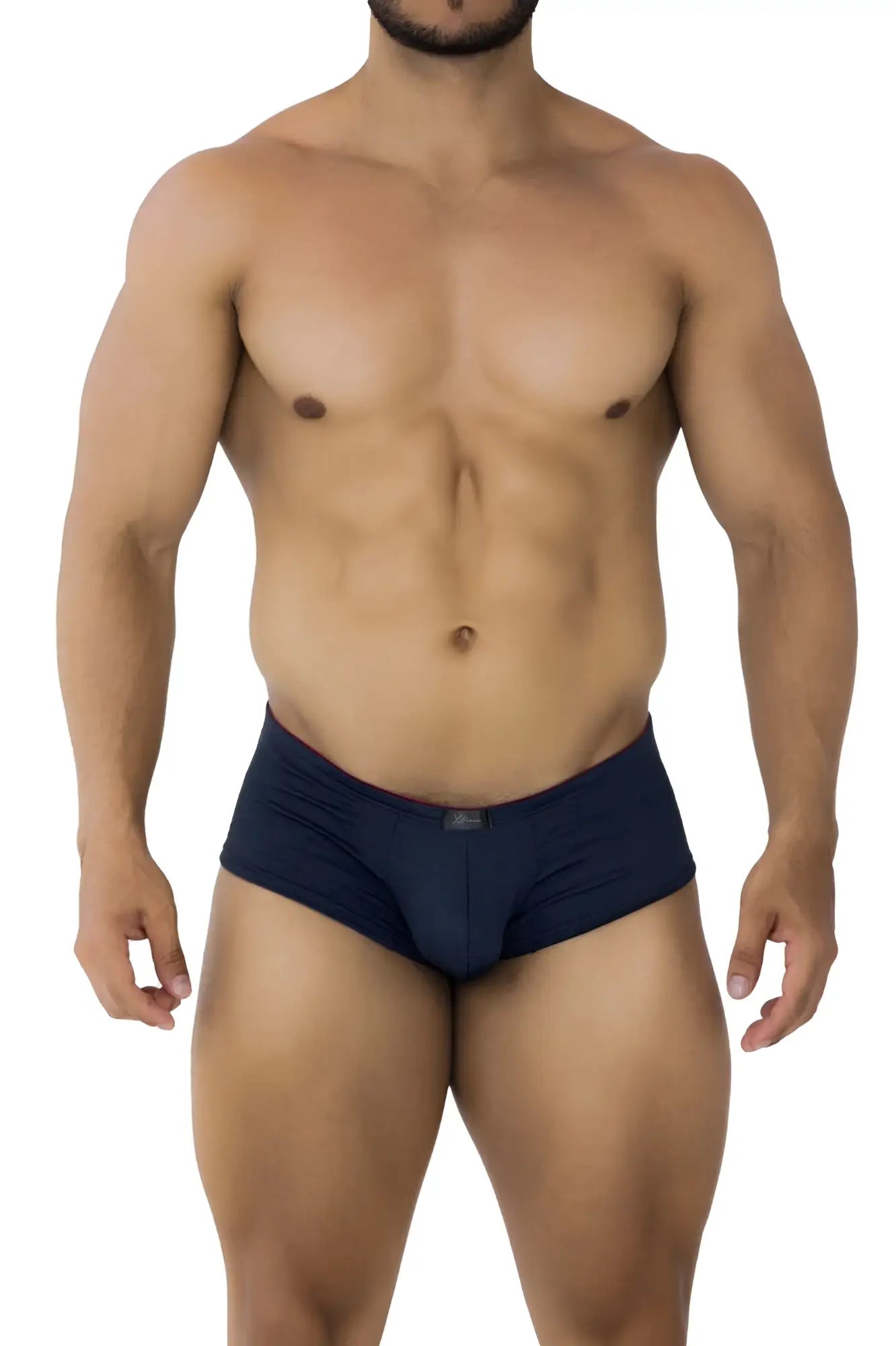 Navy blue Xtremen 91199 jacquard trunks with subtle brand tag on waistband designed for comfortable wear