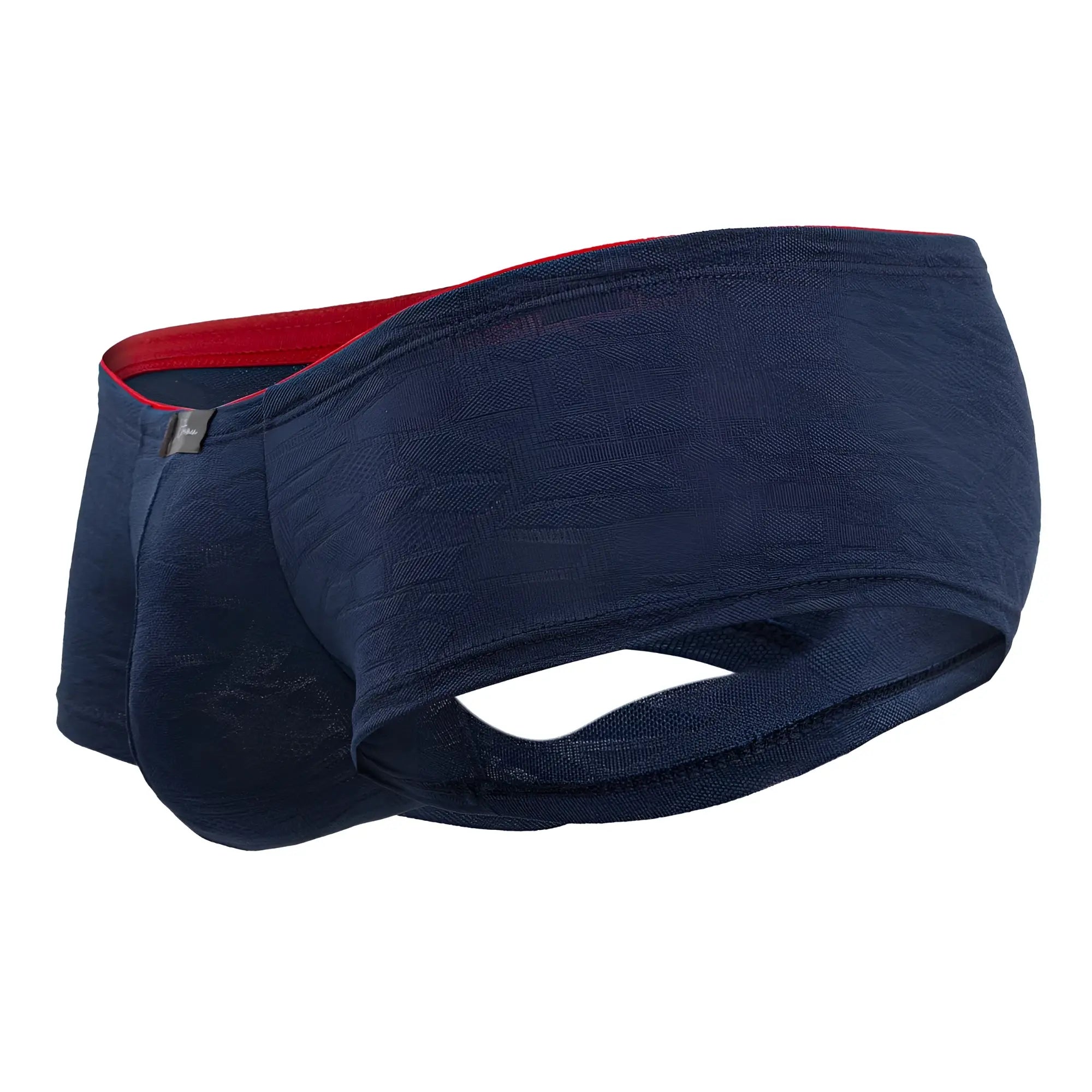 Navy blue textured Xtremen 91199 Jacquard trunks with red inner lining designed for comfortable wear