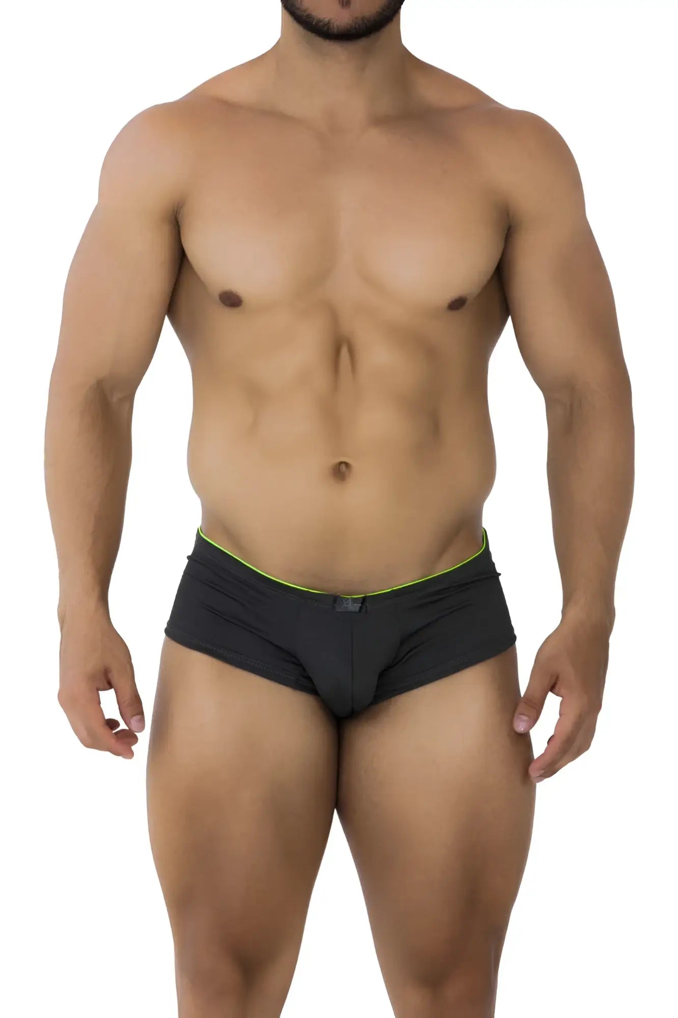 Black Xtremen 91199 jacquard trunks with neon green waistband trim and gray pattern for comfortable everyday wear