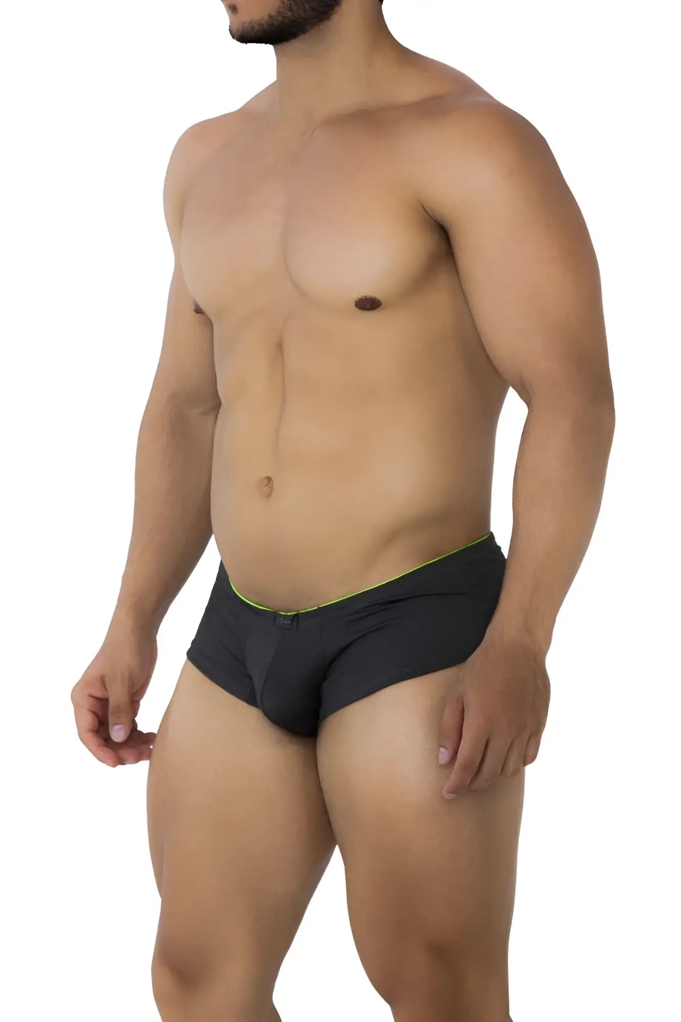 Xtremen 91199 jacquard trunks gray black briefs with neon green trim waistband comfortable fit