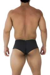 Xtremen 91199 jacquard trunks gray black briefs with subtle lime green trim on waistband made from jacquard fabric