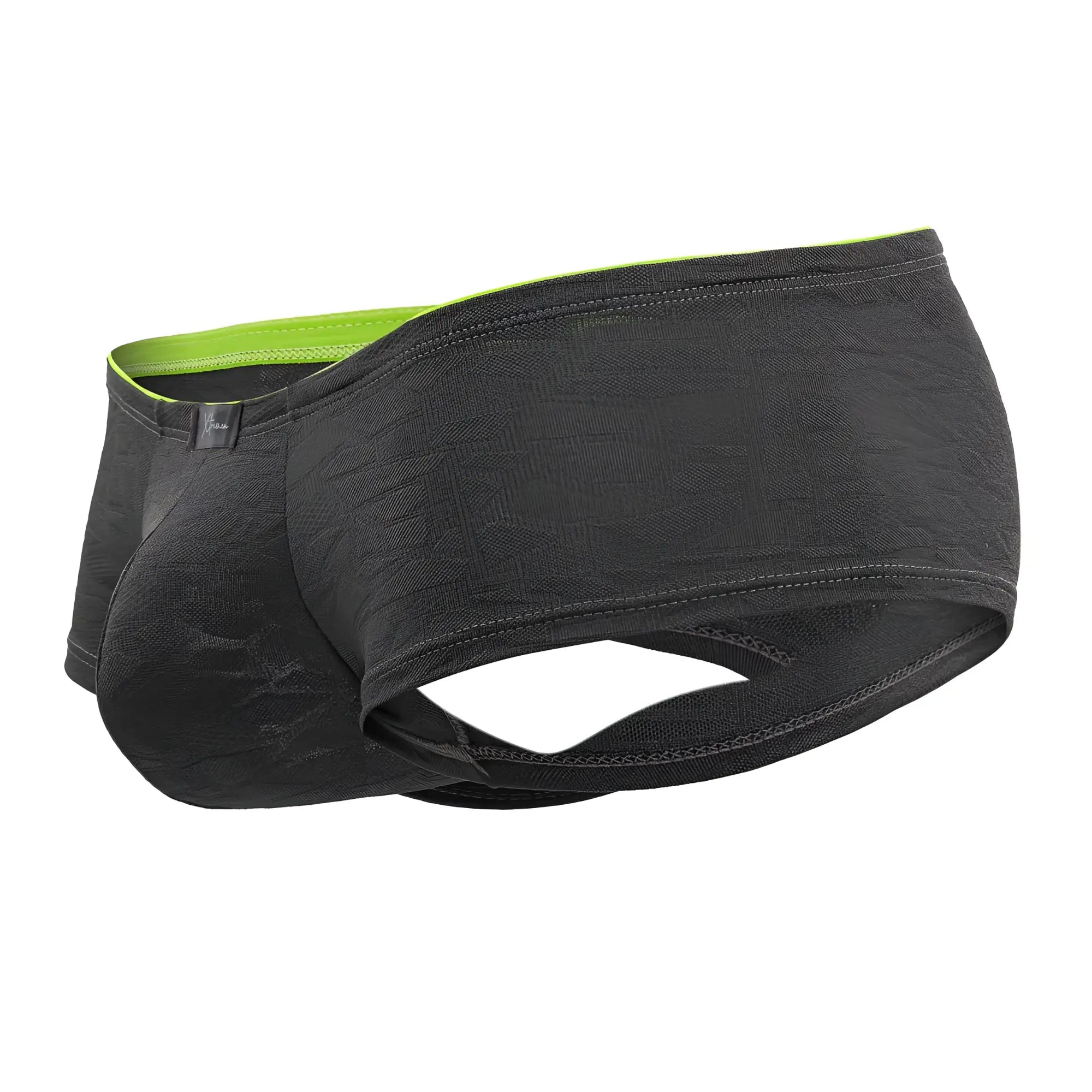 Xtremen 91199 jacquard trunks in gray with black textured briefs and neon green inner lining for comfortable wear