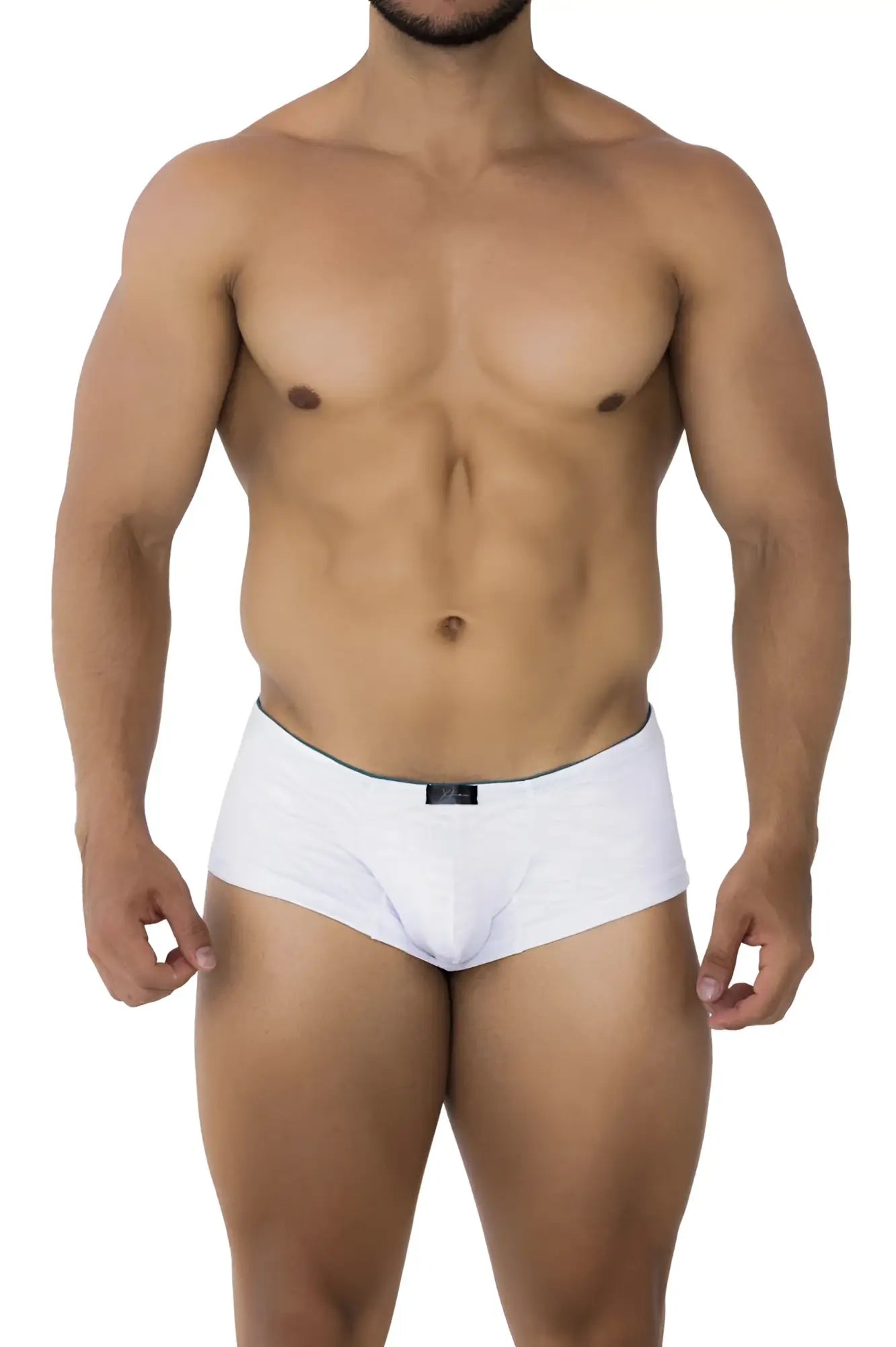 White xtremen 91199 jacquard trunks briefs with black elastic waistband and a small black brand tag