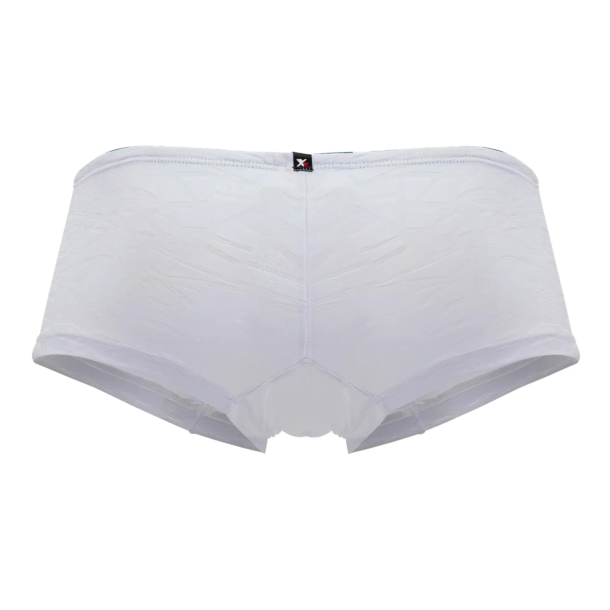 White xtremen 91199 jacquard trunks briefs with lace trim subtle textured pattern and black brand tag at waistband