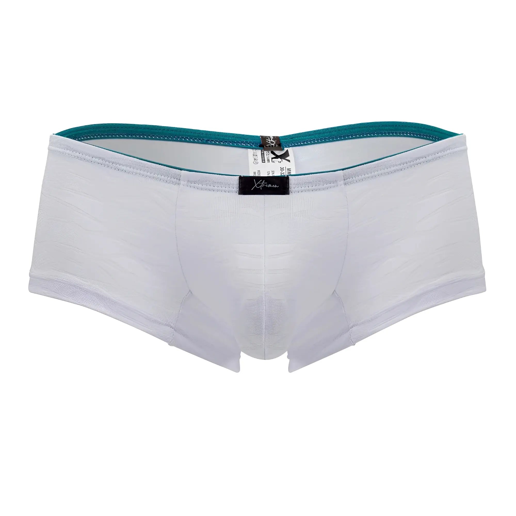 White men’s briefs xtremen 91199 jacquard trunks with teal elastic waistband and subtle textured fabric