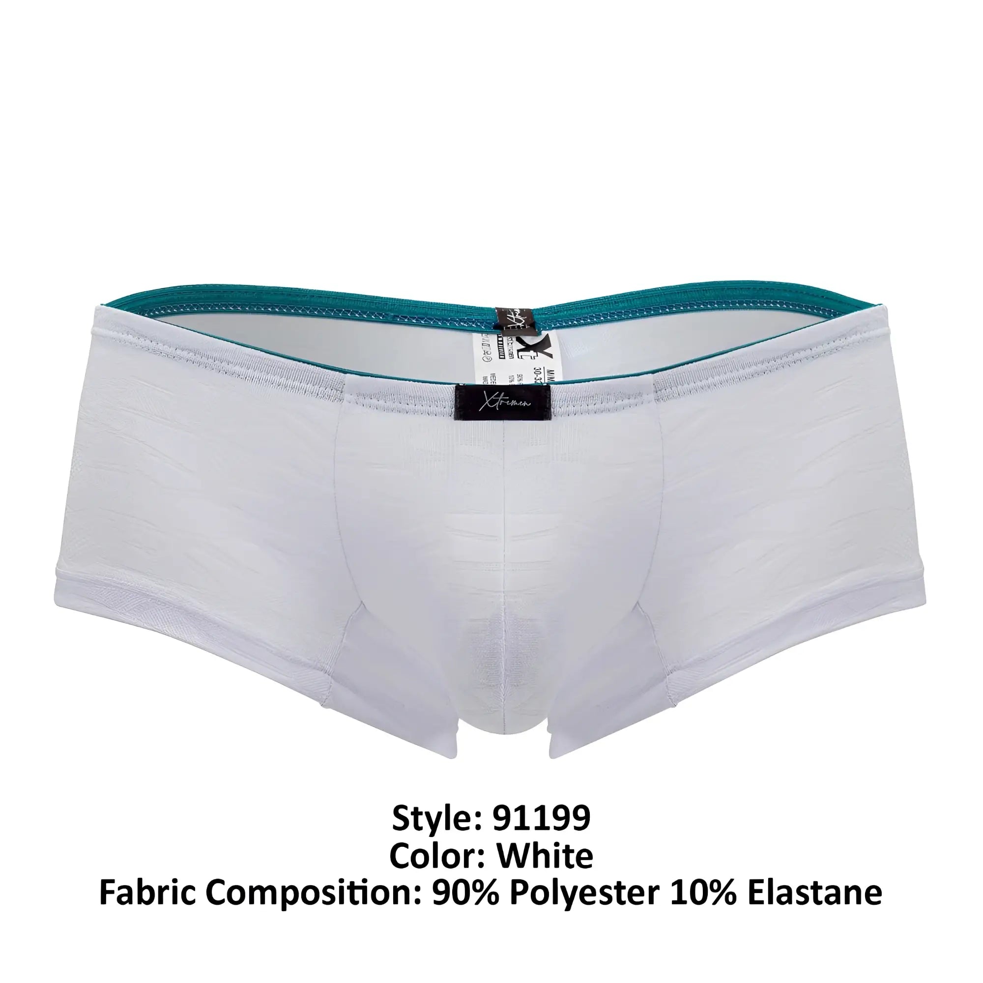 White xtremen 91199 jacquard trunks with teal waistband made of 90 polyester and 10 elastane men’s briefs