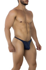 Navy blue xtremen 91200 jacquard men’s thong with a small metallic logo on the front in dark blue color