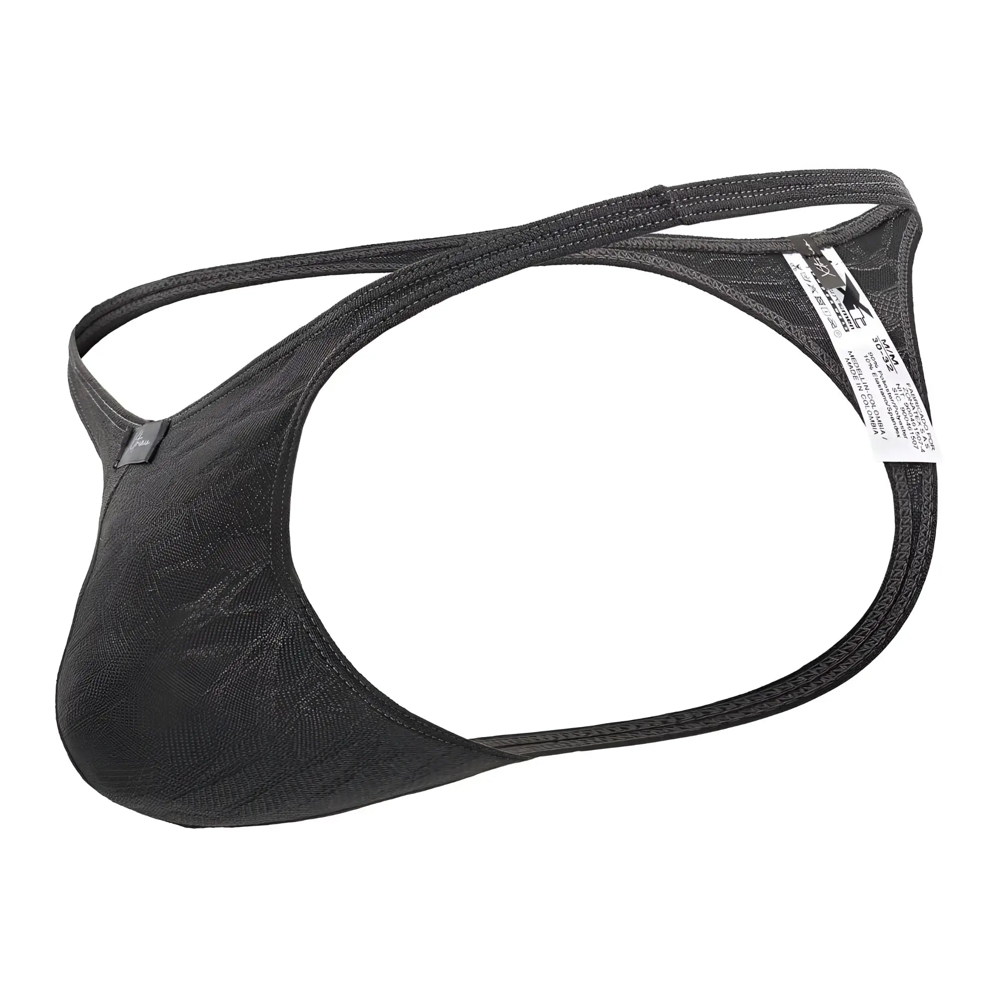 Gray Xtremen 91200 jacquard thong with black lace trim sleek form-fitting design and adjustable straps