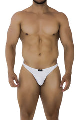 White xtremen 91200 jacquard thongs featuring sleek minimalist design and small black brand tag at waistband