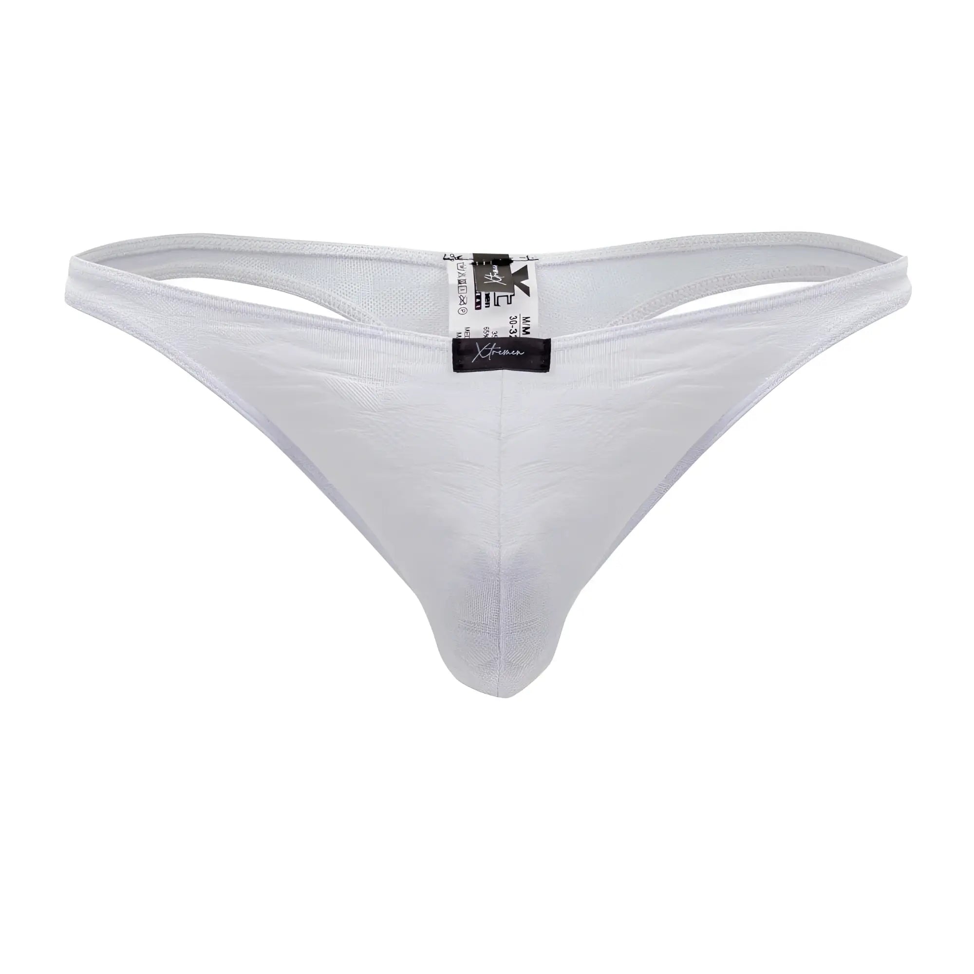 White xtremen 91200 jacquard thong back side showing textured fabric with subtle pattern and black brand tag