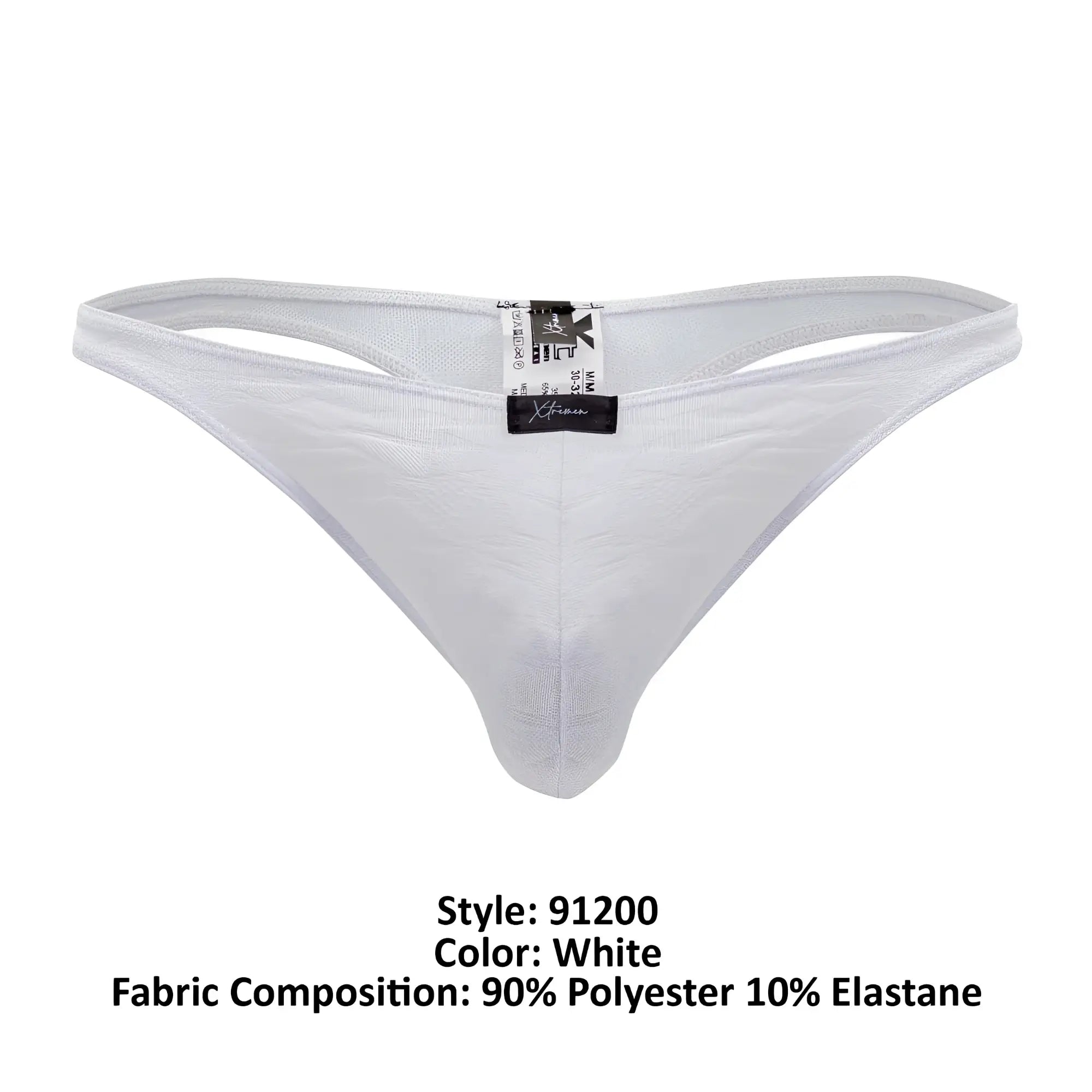 White xtremen 91200 jacquard thong made of 90% polyester 10% elastane with subtle textured pattern
