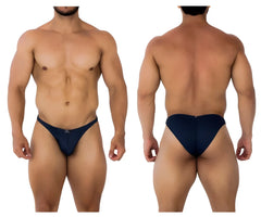 Navy blue Xtremen 91201 jacquard bikini briefs with small logo on the front made from jacquard fabric