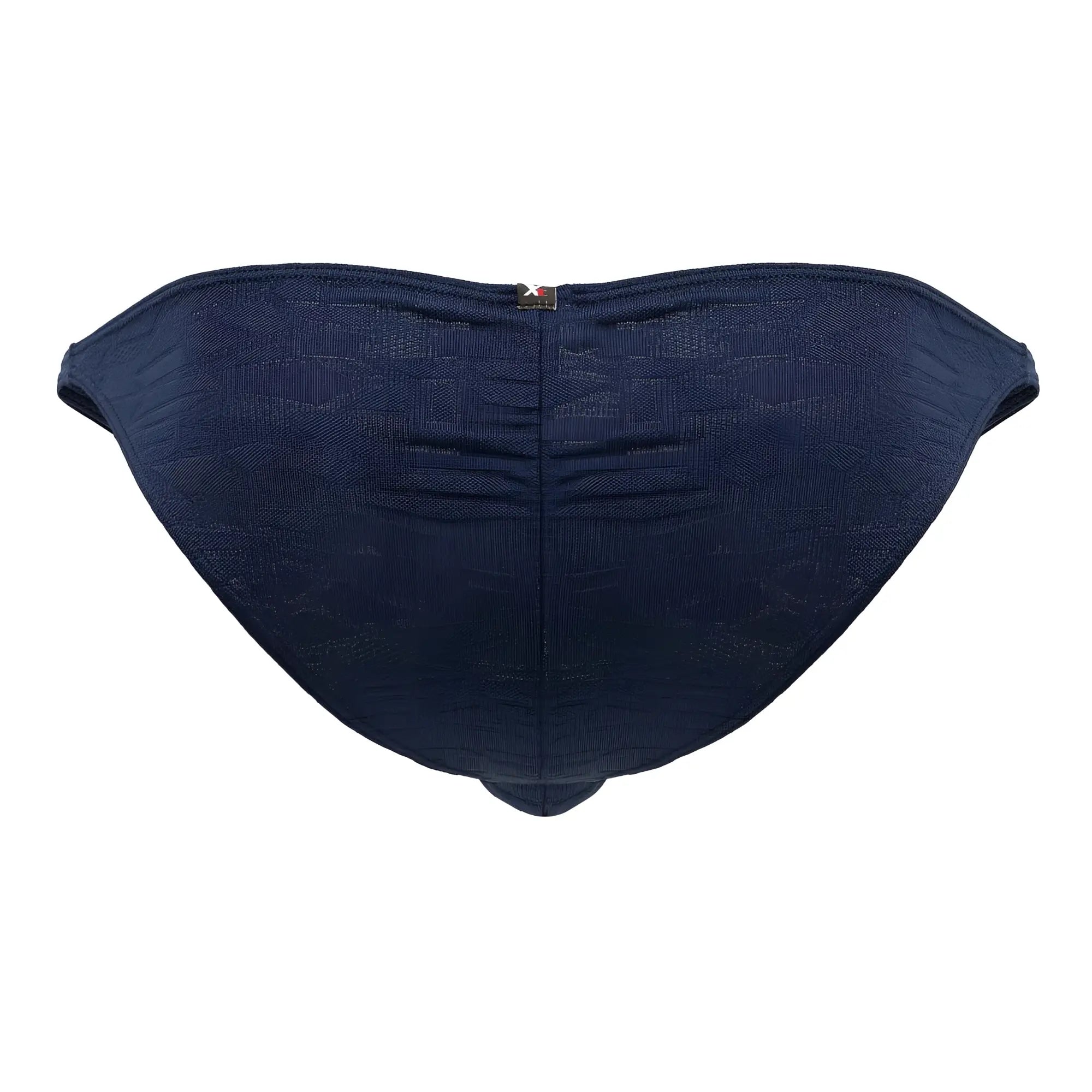 Navy blue textured jacquard fabric bikini bottom with a small metallic tag at the center back xtremen 91201