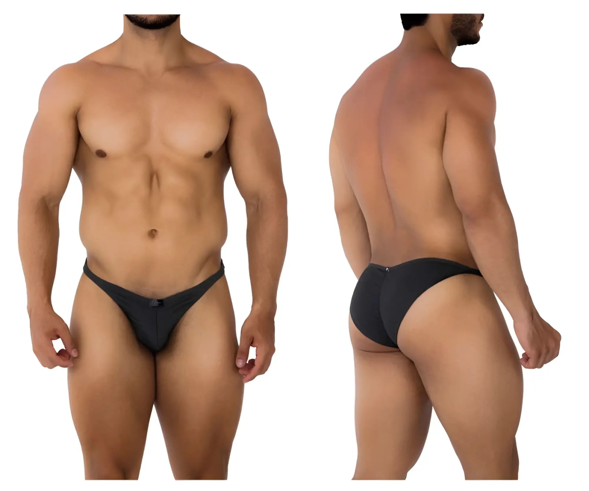 Black Xtremen 91201 jacquard bikini briefs with a sleek minimalist design in gray shown from the back