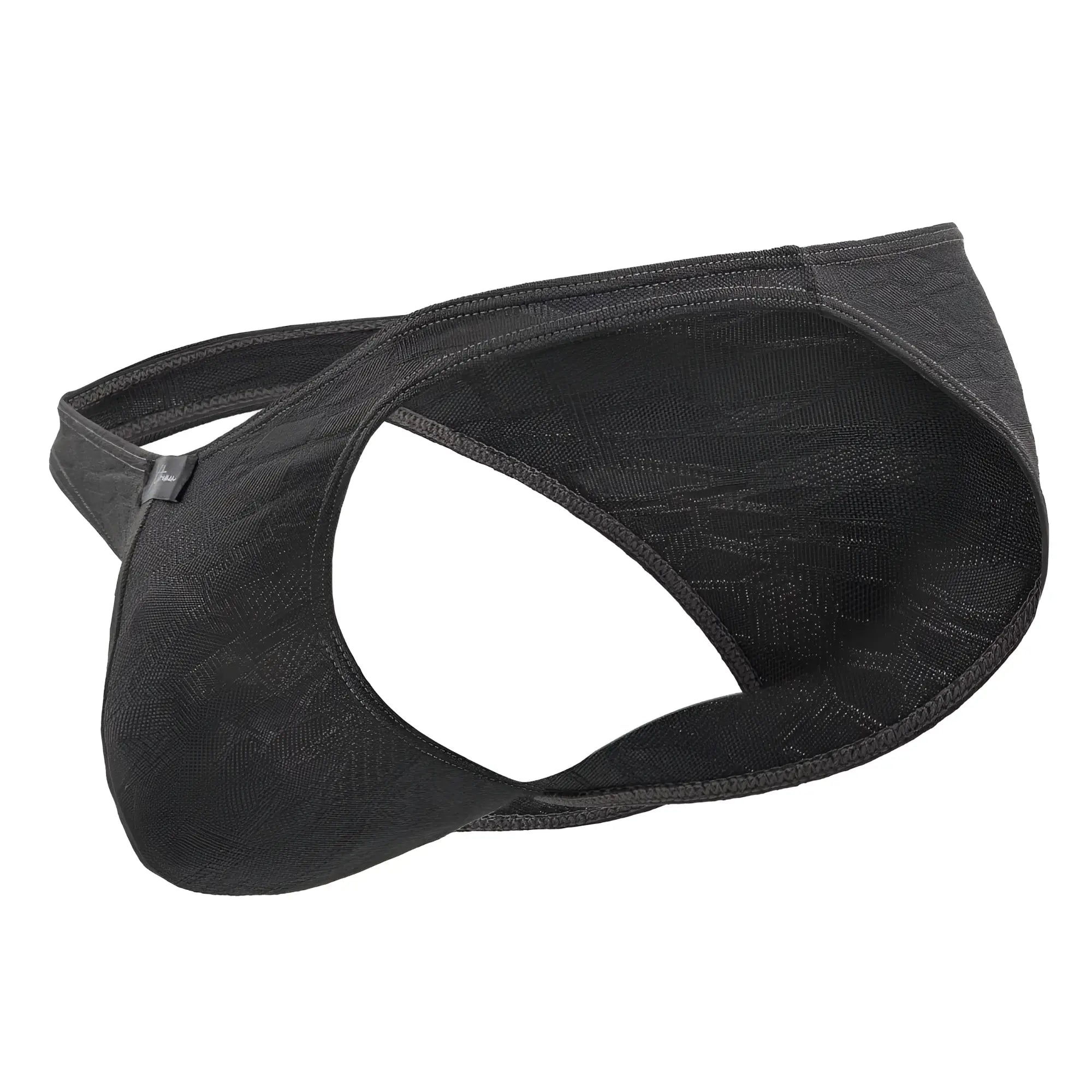 Black xtremen 91201 jacquard bikini briefs with subtle pattern and reinforced stitching in gray textured fabric