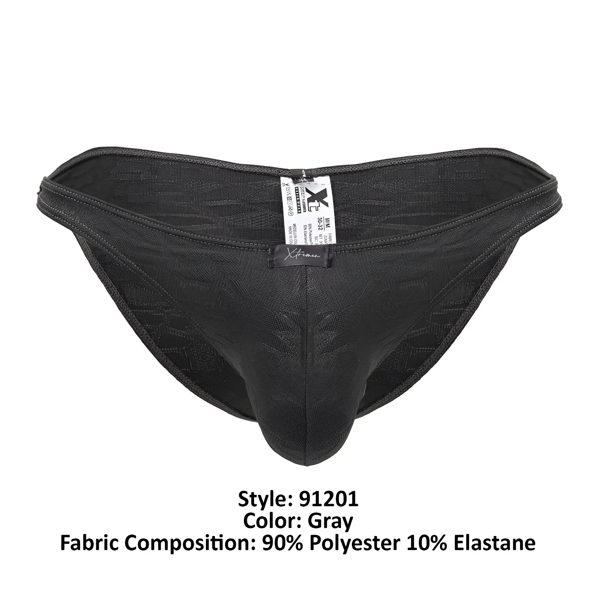 Gray xtremen 91201 jacquard bikini men’s briefs made of 90% polyester 10% elastane with subtle textured pattern