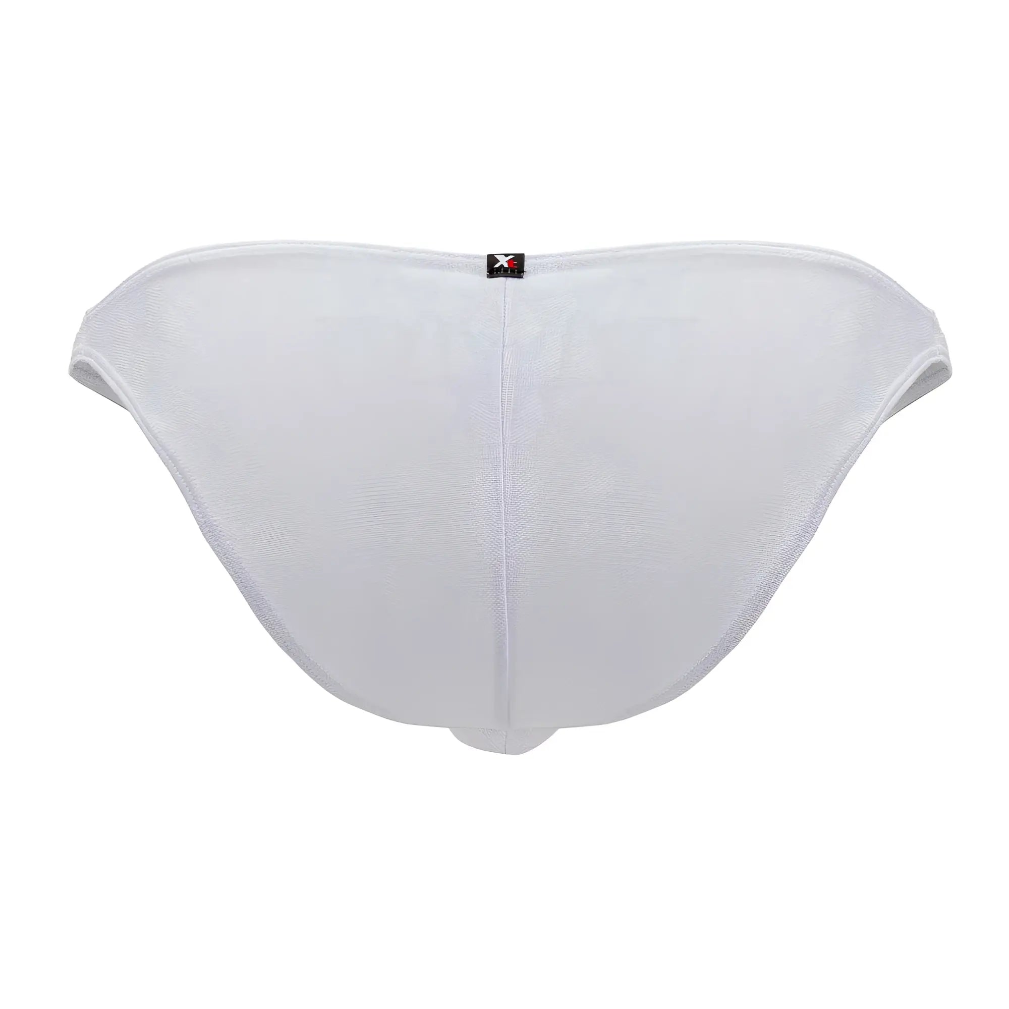 White xtremen 91201 jacquard bikini briefs with mesh fabric and subtle textured pattern shown from the back