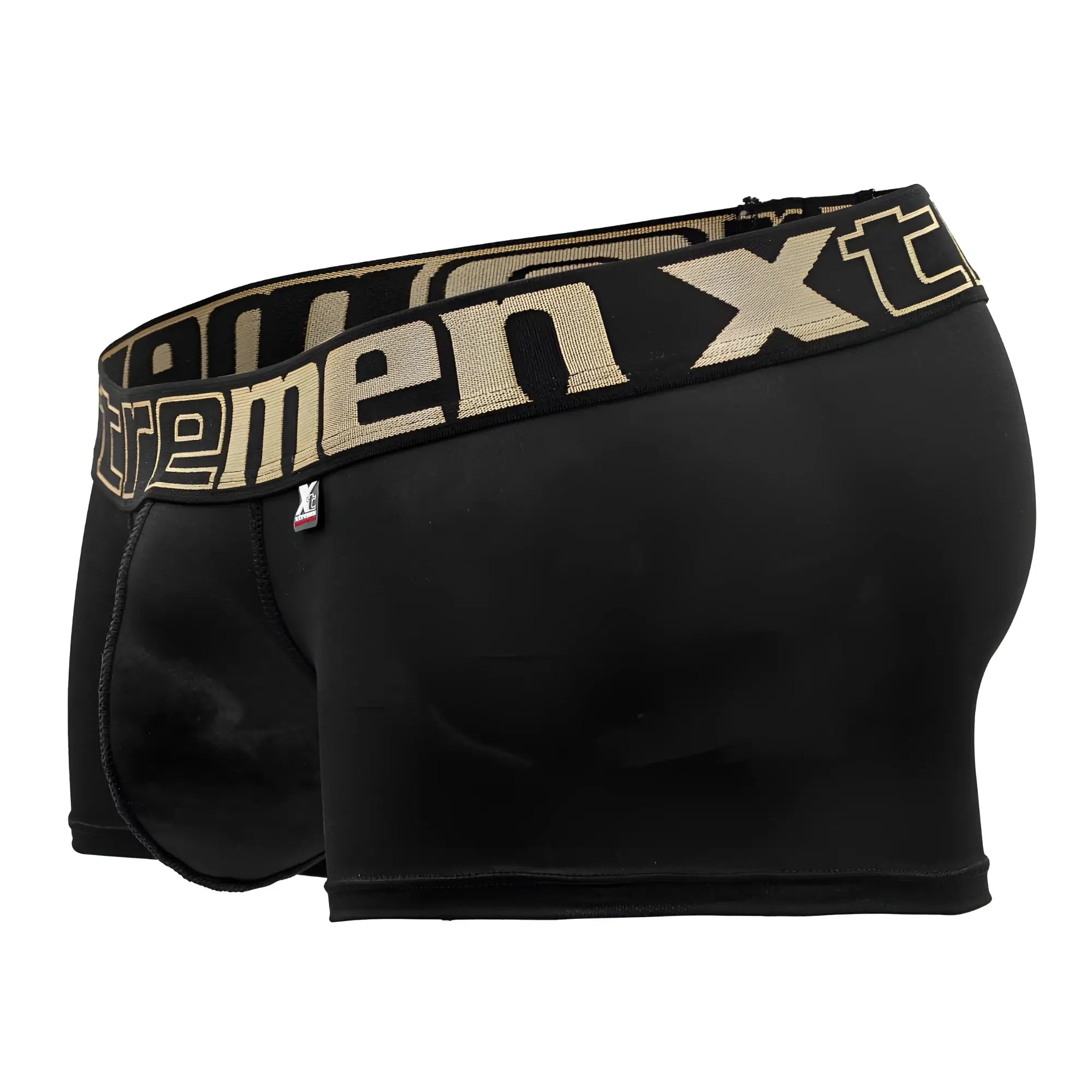 Black xtremen 91202 microfiber trunks with beige extreme xt logo band for men providing comfort and support