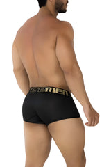 Black xtremen 91202 microfiber trunks with gold teem logo on waistband designed as men’s briefs