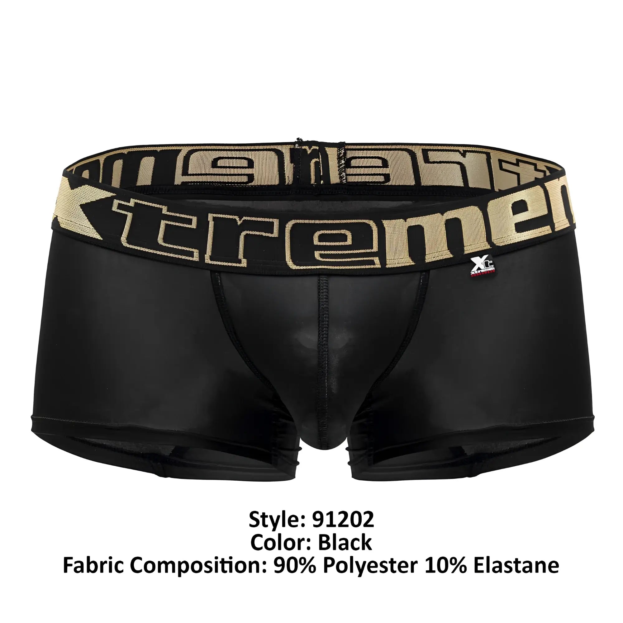 Black xtremen 91202 microfiber trunks featuring tan and black tremen logo waistband for comfortable support