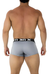 Gray xtremen 91202 microfiber boxer briefs with black waistband featuring xin brand logo in white lettering