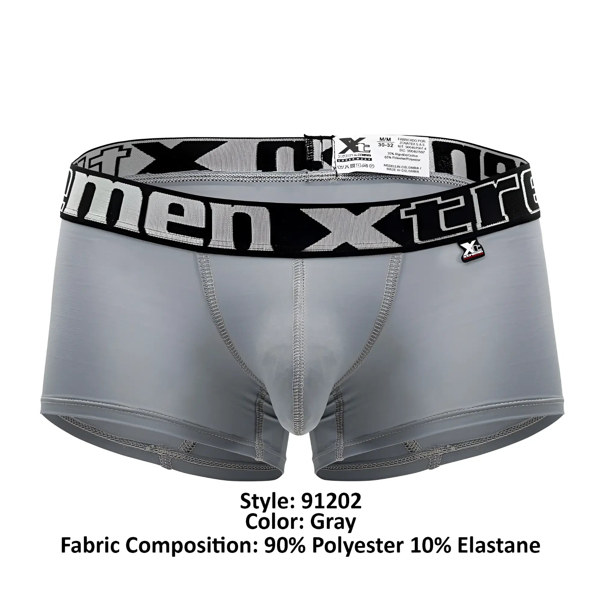 Gray xtremen 91202 microfiber trunks with black and white patterned waistband made of 90 polyester and 10 elastane