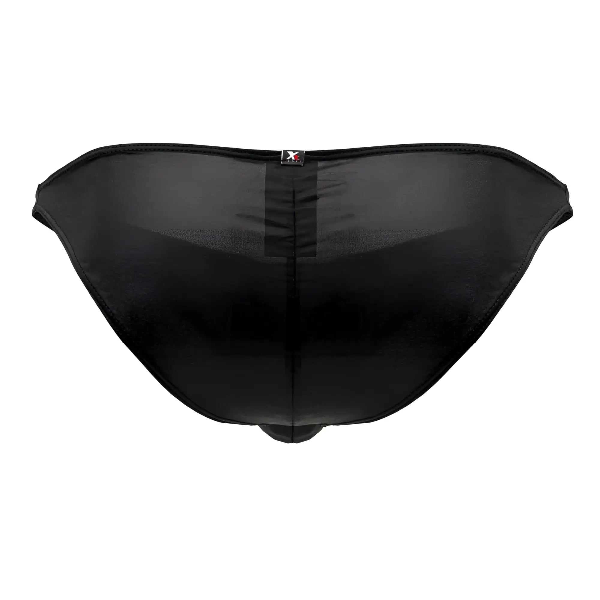 Back view of xtremen 91204 microfiber bikini briefs in black with mesh fabric central seam and small logo tag