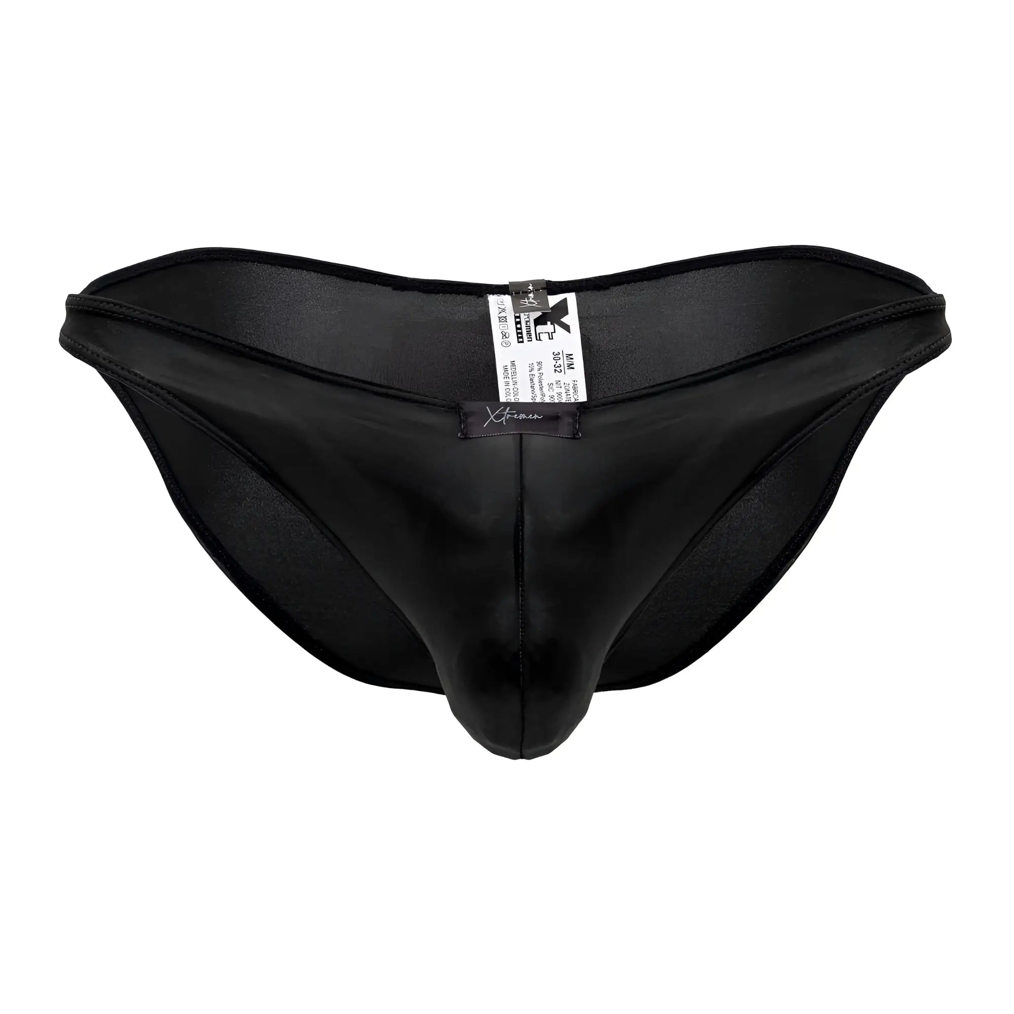 Black satin-like men’s microfiber bikini briefs xtremen 91204 with smooth glossy finish and central seam