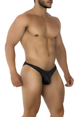 Black sleek glossy Xtremen 91204 microfiber bikini briefs with modern design in black color front view