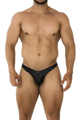 Black xtremen 91204 microfiber bikini thong made of smooth shiny material shown from the back side