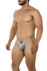 Light gray xtremen 91204 microfiber bikini jockstrap with a form-fitting design and subtle waistband brand tag