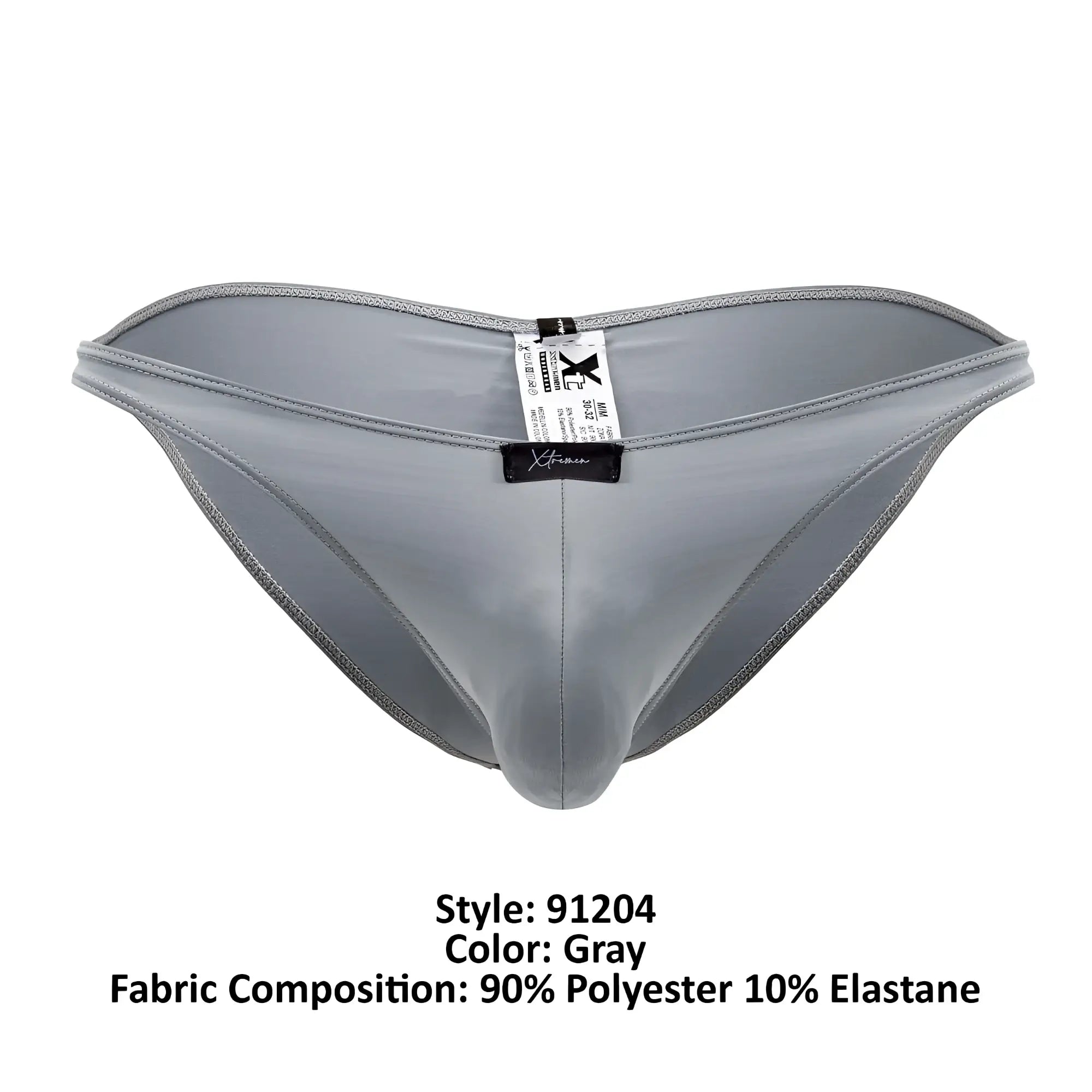 Xtremen 91204 microfiber gray men’s briefs in 90 polyester 10 elastane with sleek form-fitting design and visible stitching