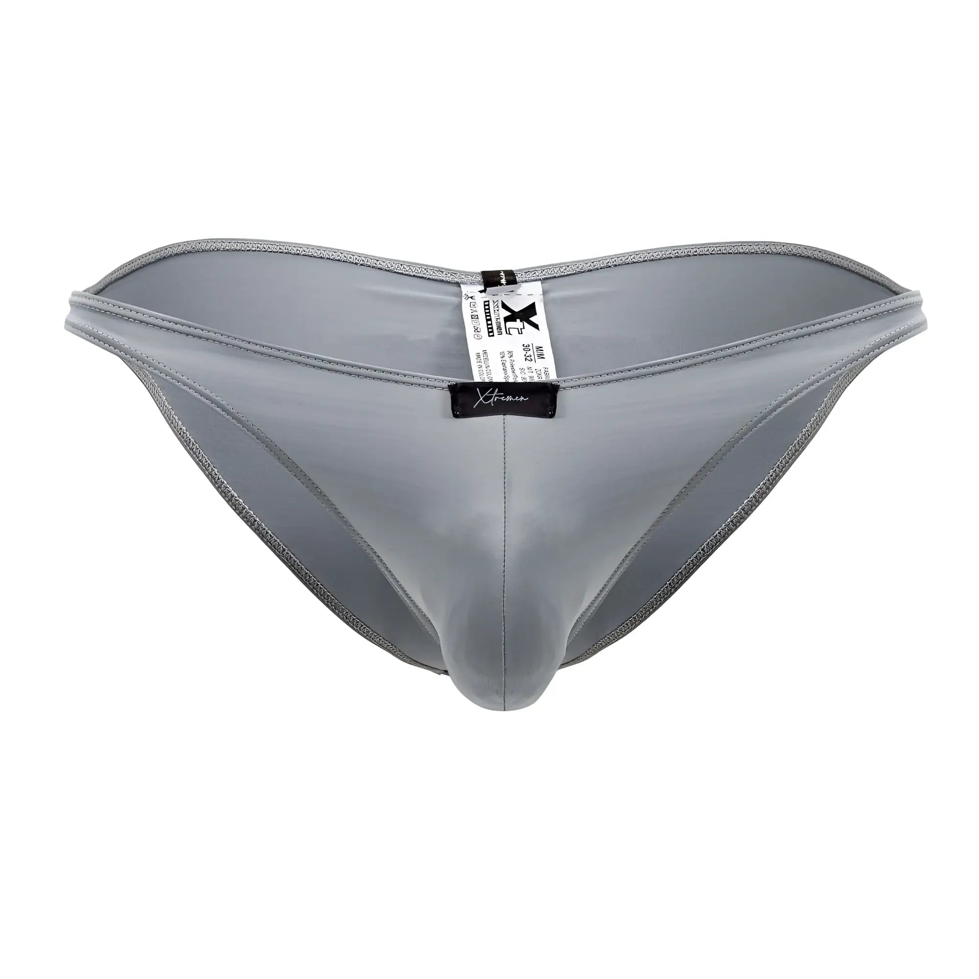Xtremen 91204 microfiber bikini gray sleek form-fitting men’s briefs with satin-like finish and precise stitching