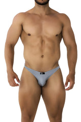 Gray xtremen 91204 microfiber bikini thong made of smooth stretchy fabric with a small black logo on front