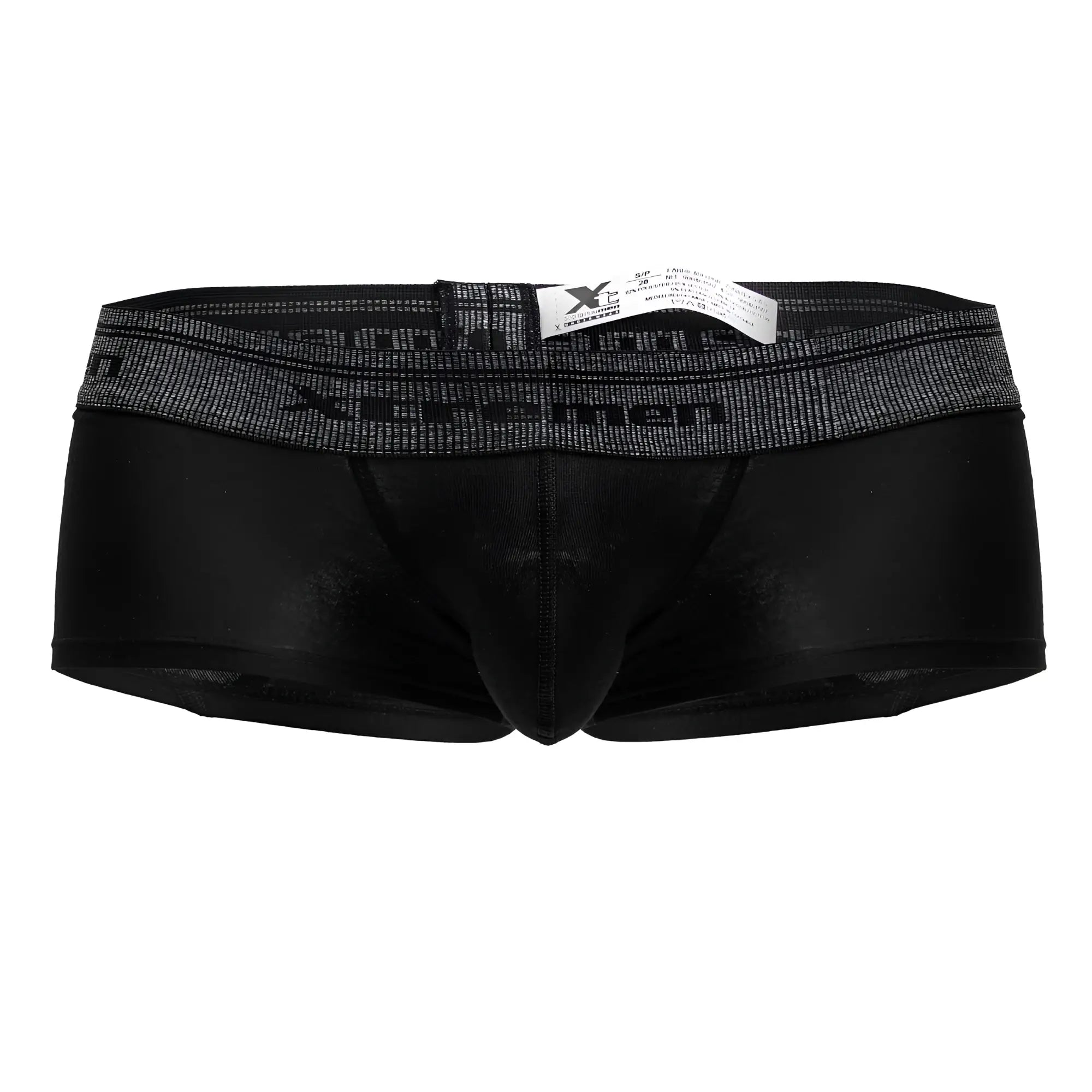 Black xtremen 91205b cotton blend trunks with textured dark gray waistband and x men logo in black lettering
