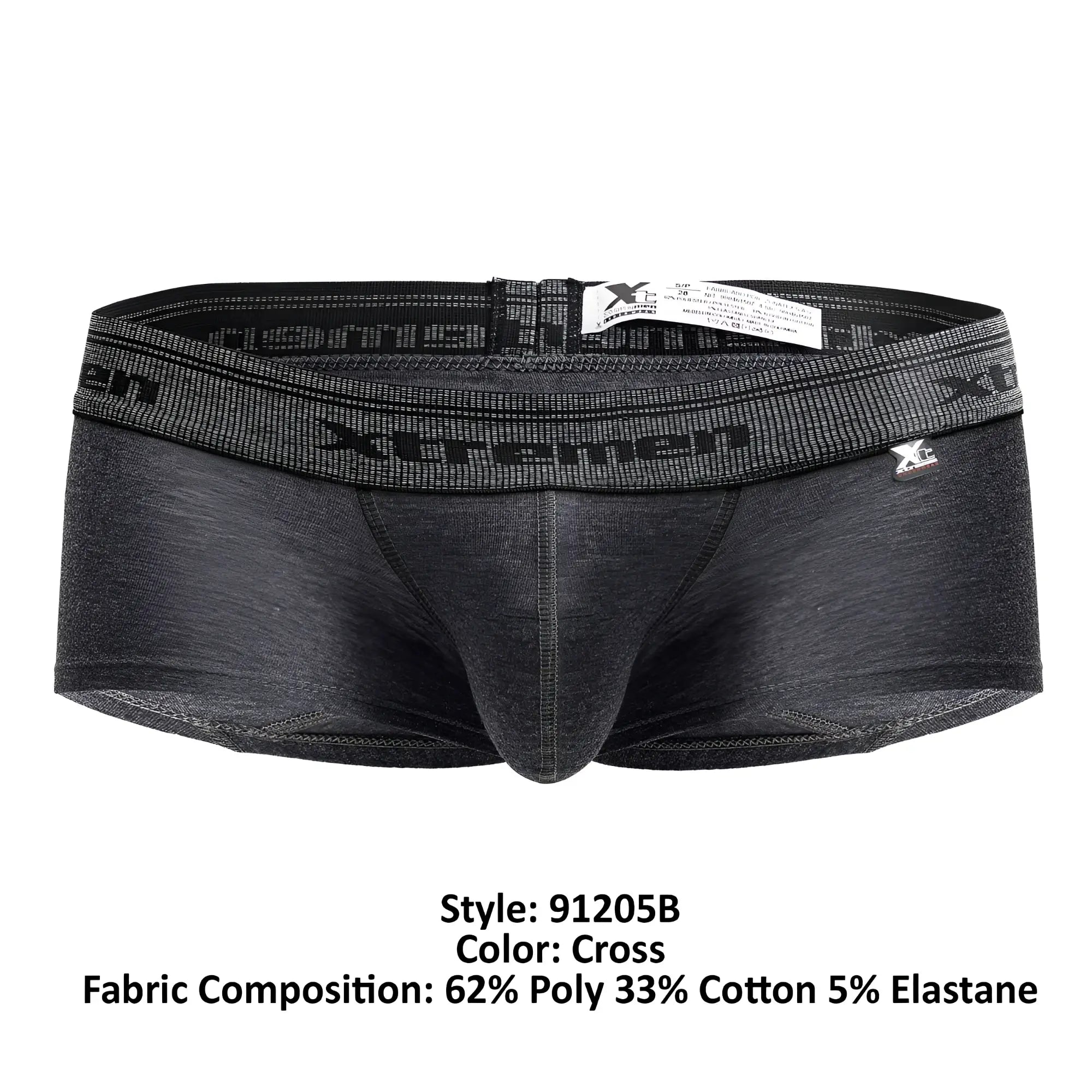 Black heathered xtreme men’s briefs with cotton blend fabric textured waistband and elasticized fit by xtremen