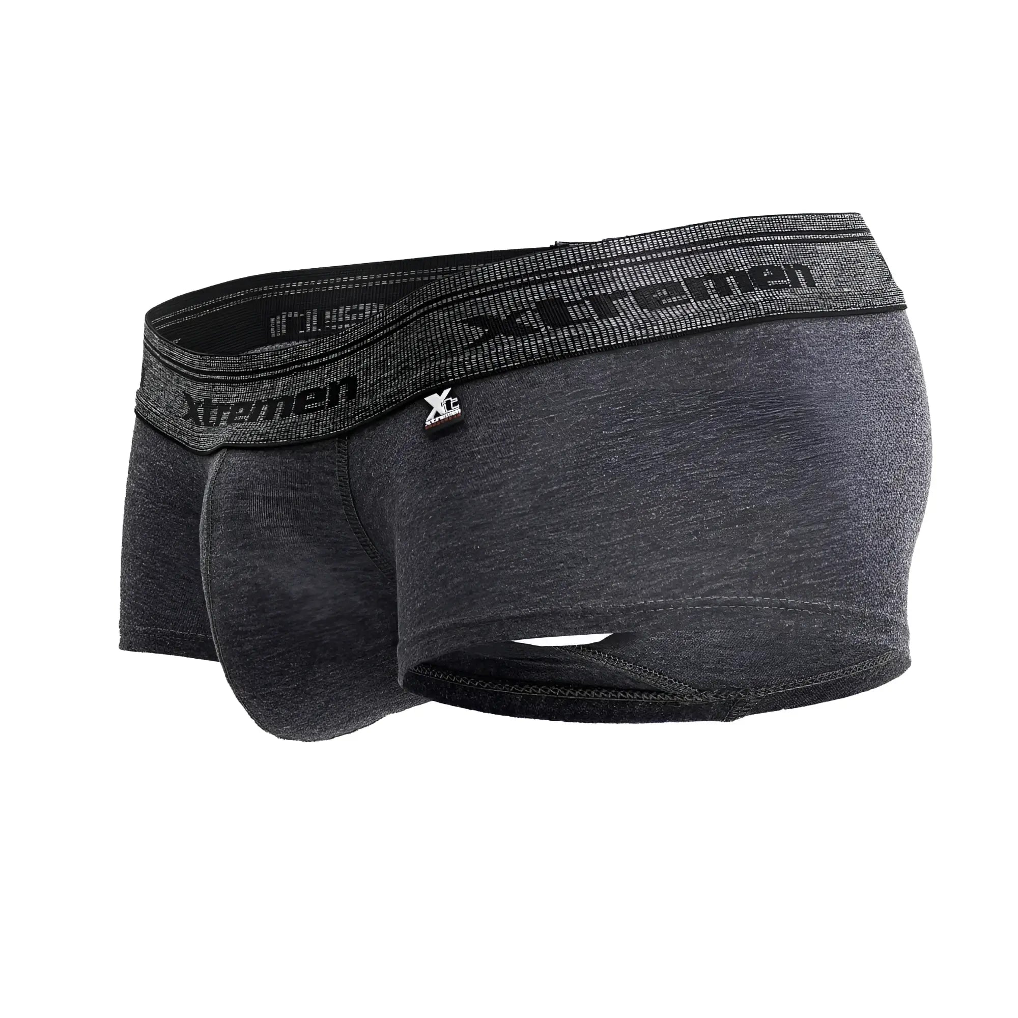 Dark gray heathered xtremen 91205b cotton blend men’s boxer briefs with black waistband and logo branding