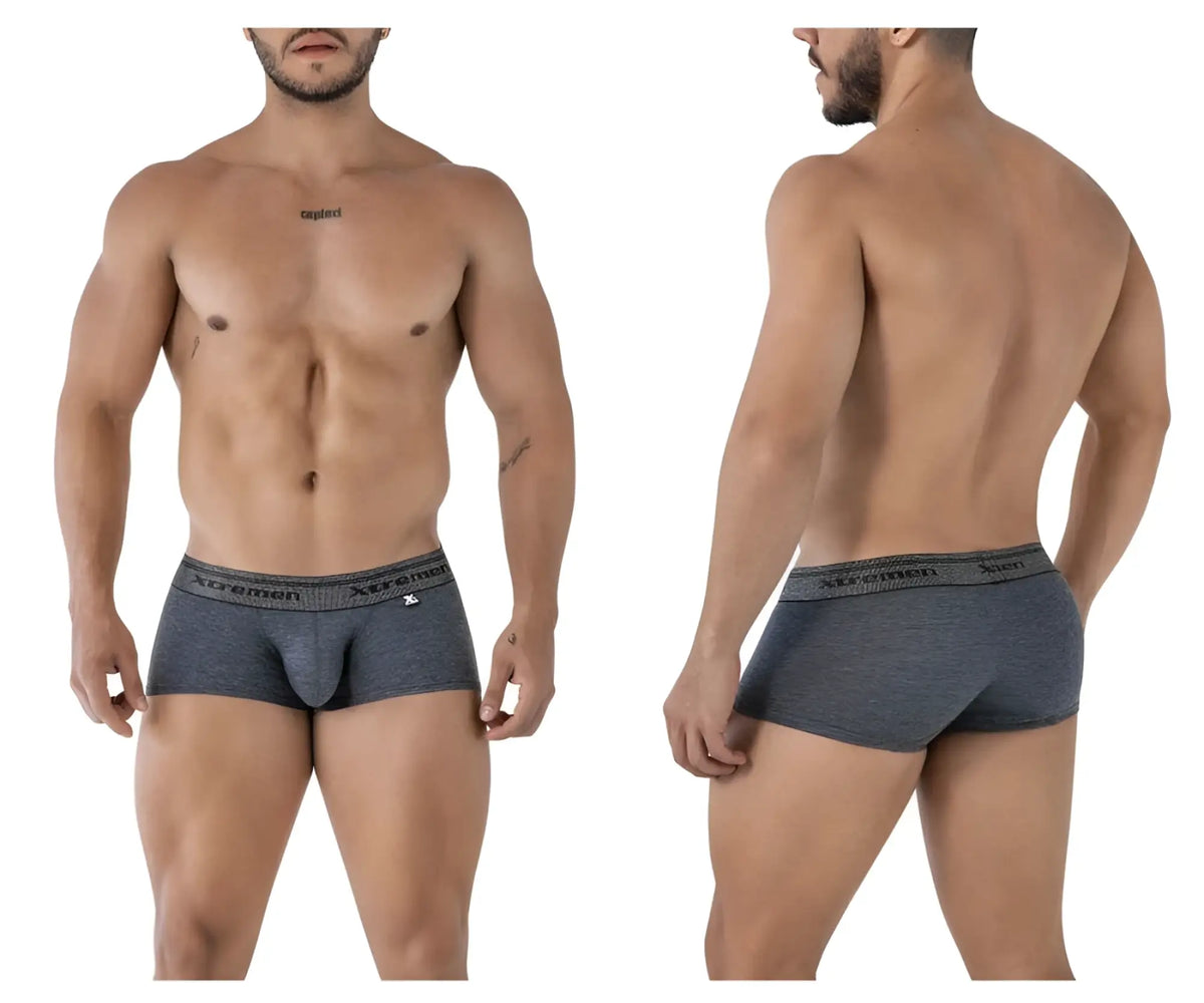 Gray heathered cotton blend trunks with subtle elastic waistband and xtremen logo printed on the side color cross