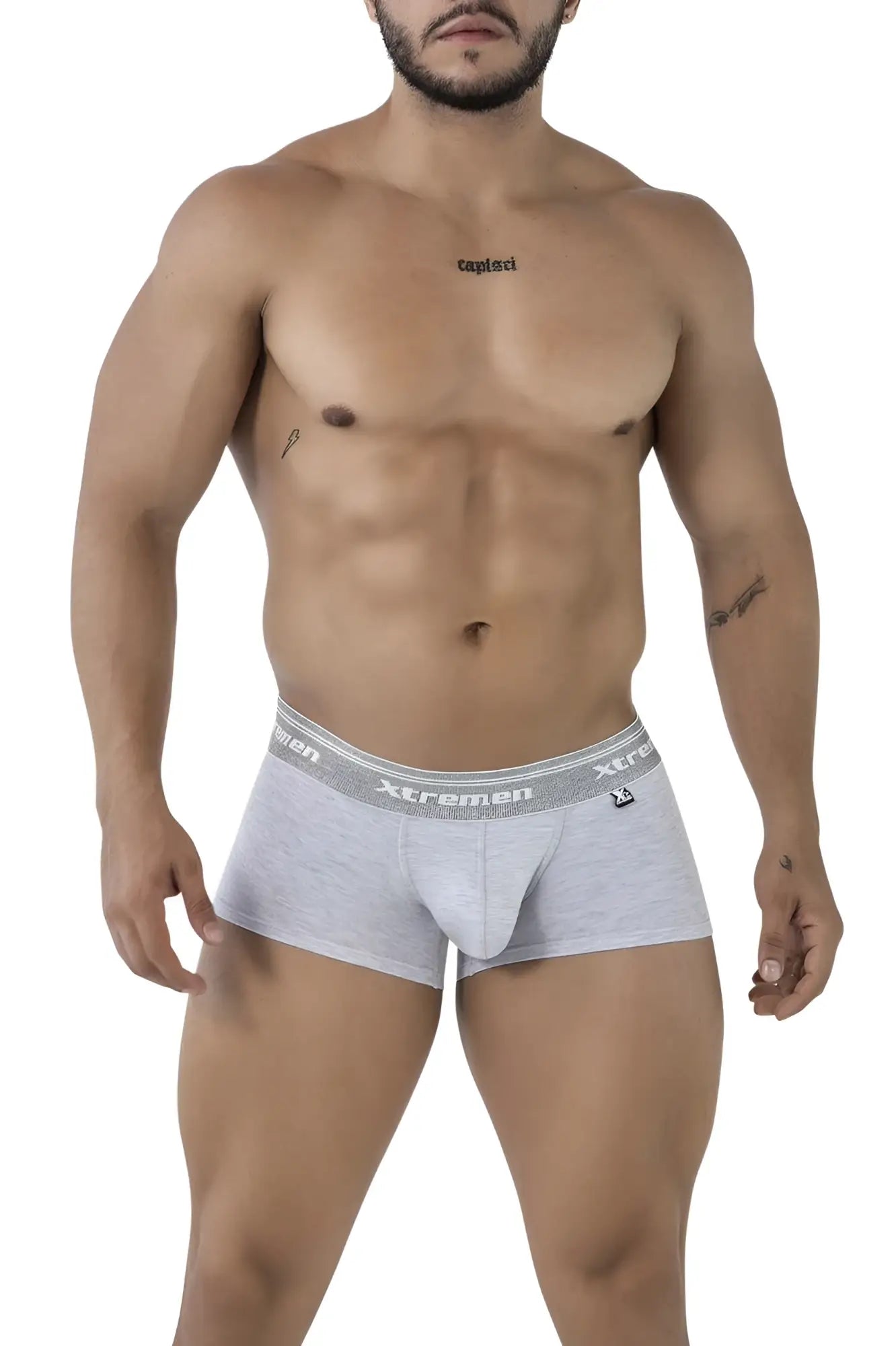 Xtremen 91205b cotton blend trunks in jasper gray heathered cotton with gray elastic waistband and xtremen logo