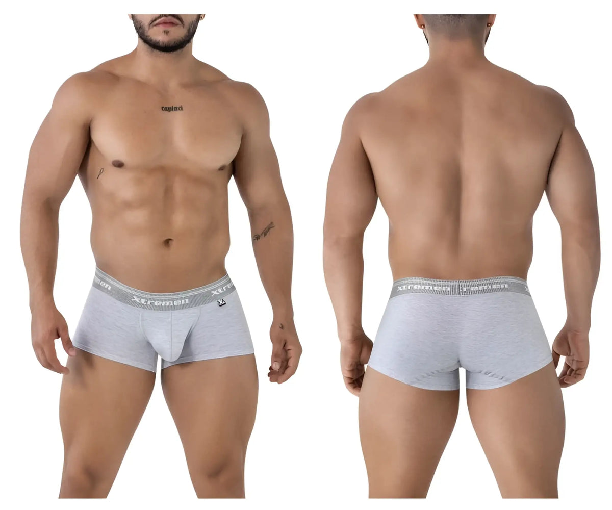 Xtremen 91205b cotton blend trunks in jasper gray with gray heathered fabric and gray elastic waistband with xtremen logo