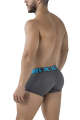 Dark gray Xtremen 91206B microfiber trunks with blue elastic waistband featuring xen logo front view