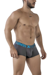 Dark gray Xtremen 91206B microfiber men’s boxer briefs with bright blue elastic waistband and men xtra logo